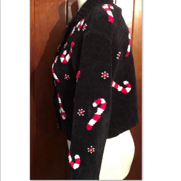 PETITE •CANDY CANE BEADED KNIT CARDIGAN - Picture 3 of 6